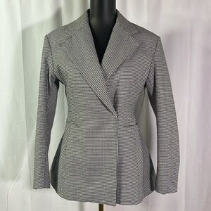 H&M Black & White Houndstooth Print Fitted Button Front Blazer Jacket